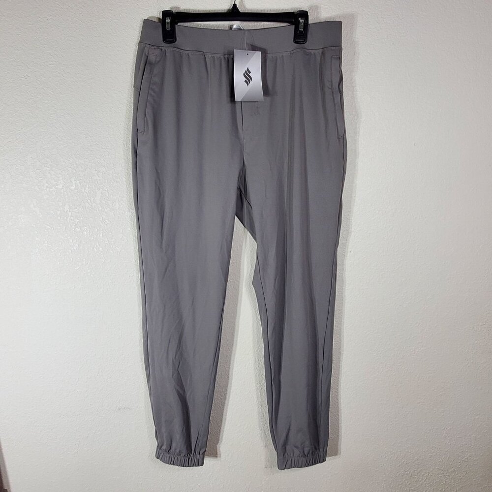 Soothfeel Mens Large Gray Athletic Joggers Pants Zipper Pockets quick-drying